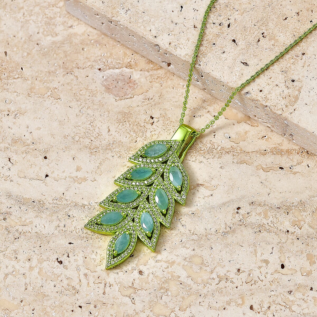 D'Joy Premium Grandidierite and White Zircon 3.50 ctw Tidal Vine Pendant Necklace in Green E-coat Sterling Silver 20 Inches image number 1