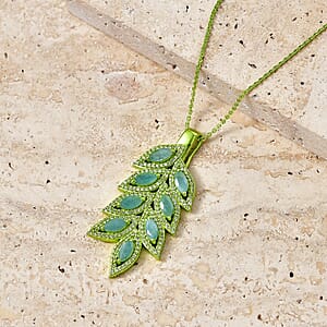D'Joy Premium Grandidierite and White Zircon 3.50 ctw Tidal Vine Pendant Necklace in Green E-coat Sterling Silver 20 Inches