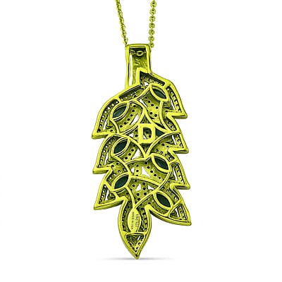 D'Joy Premium Grandidierite and White Zircon 3.50 ctw Tidal Vine Pendant Necklace in Green E-coat Sterling Silver 20 Inches