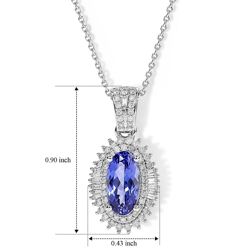 D'Joy Premium Tanzanite and Diamond 1.80 ctw Pendant Necklace in Rhodium Over Sterling Silver 20 Inches