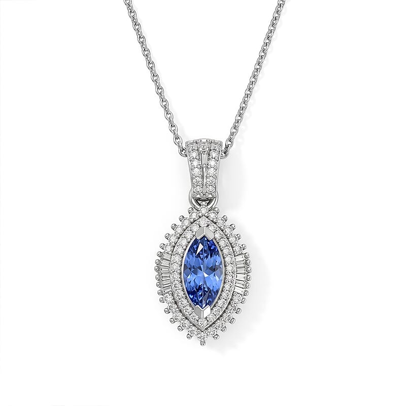 D'Joy Premium Tanzanite and Diamond 1.45 ctw Pendant Necklace in Rhodium Over Sterling Silver 20 Inches