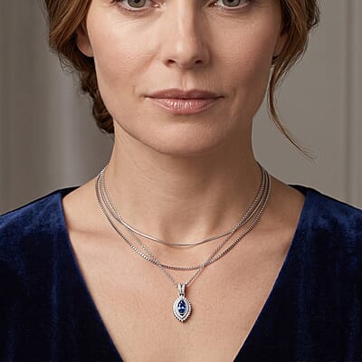 D'Joy Premium Tanzanite and Diamond 1.45 ctw Pendant Necklace in Rhodium Over Sterling Silver 20 Inches