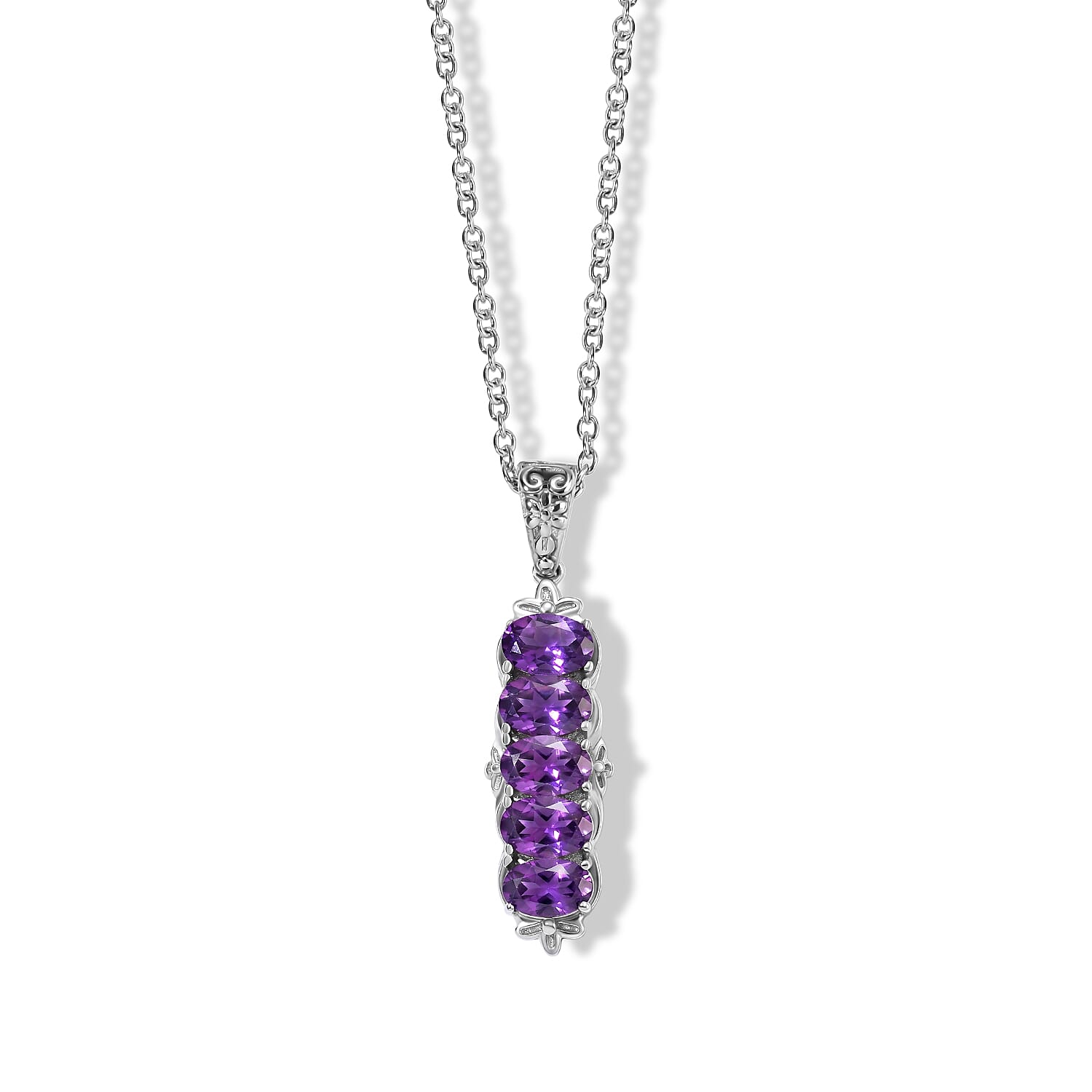 EverTrue African Amethyst Pendant Necklace (20 Inches) in Stainless Steel 2.30 ctw
