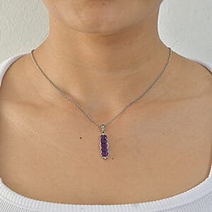 EverTrue African Amethyst Pendant Necklace (20 Inches) in Stainless Steel 2.30 ctw