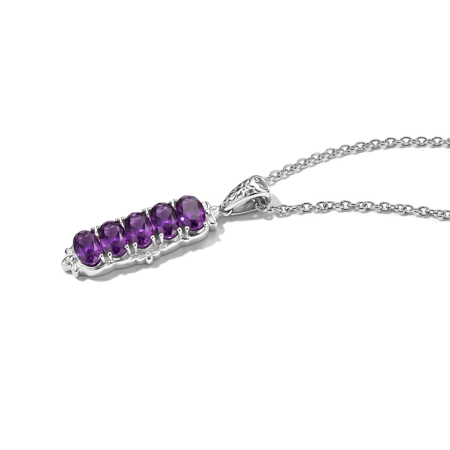 EverTrue African Amethyst Pendant Necklace (20 Inches) in Stainless Steel 2.30 ctw