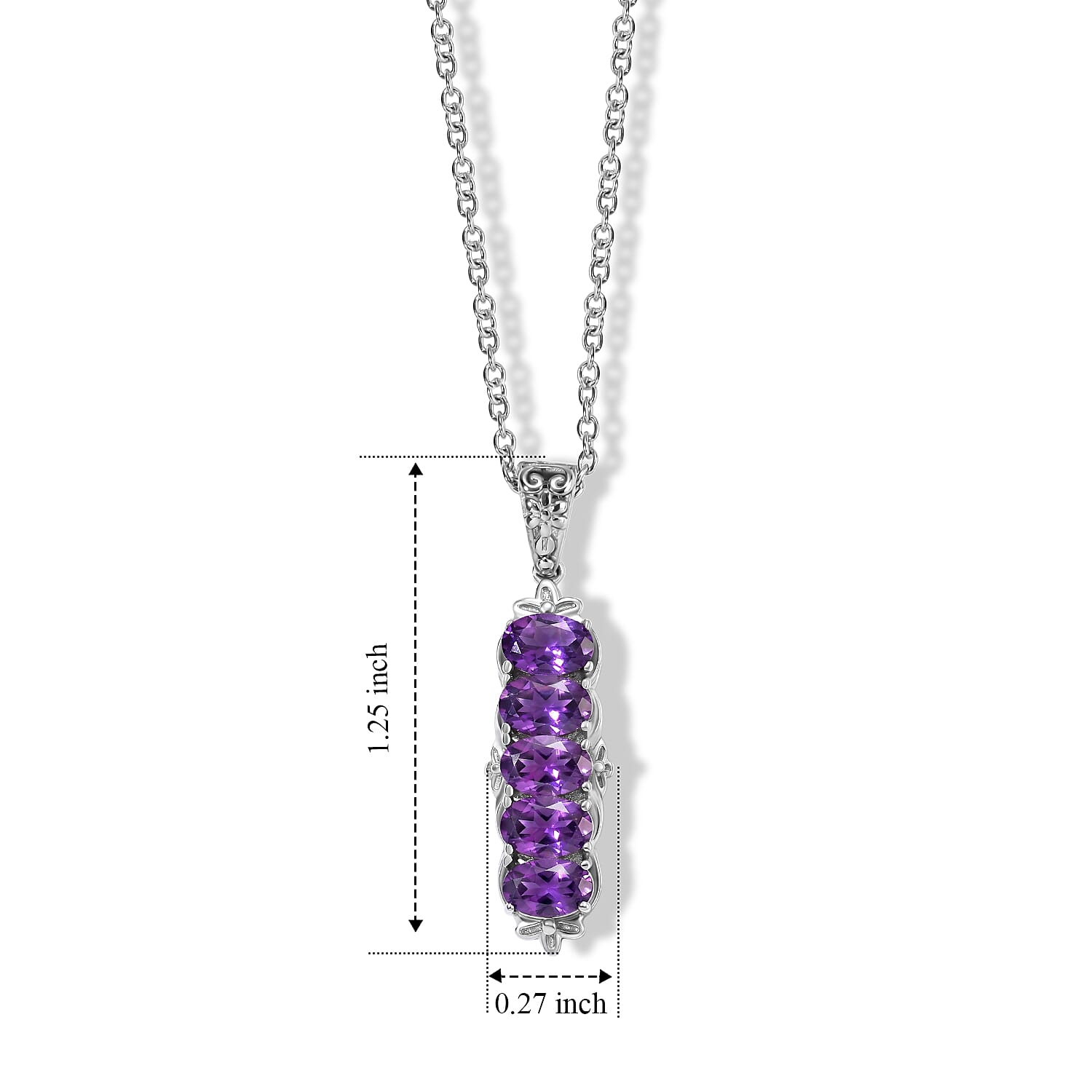 EverTrue African Amethyst Pendant Necklace (20 Inches) in Stainless Steel 2.30 ctw