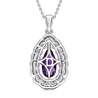 D'Joy AAA Zambian Amethyst and Multi Gemstone 4.15 ctw Royal Teardrop Bloom Pendant Necklace in Rhodium Over Sterling Silver 20 Inches