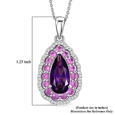 D'Joy AAA Zambian Amethyst and Multi Gemstone 4.15 ctw Royal Teardrop Bloom Pendant Necklace in Rhodium Over Sterling Silver 20 Inches