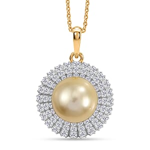 D'Joy Premium Golden South Sea Pearl and Moissanite 0.70 ctw Pendant Necklace in 18K Vermeil Yellow Gold Over Sterling Silver 20 Inches