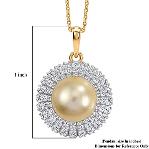 D'Joy Premium Golden South Sea Pearl and Moissanite 0.70 ctw Pendant Necklace in 18K Vermeil Yellow Gold Over Sterling Silver 20 Inches