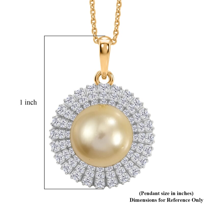 D'Joy Premium Golden South Sea Pearl and Moissanite 0.70 ctw Pendant Necklace in 18K Vermeil Yellow Gold Over Sterling Silver 20 Inches
