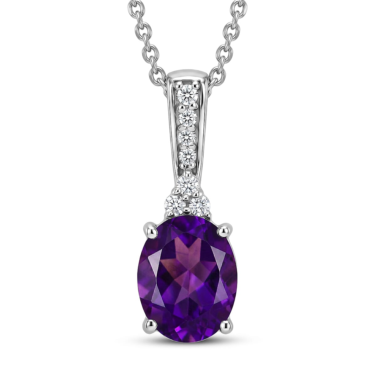 D'Joy AAA Zambian Amethyst and Moissanite 1.75 ctw Violet Majesty Pendant Necklace in Rhodium Over Sterling Silver 20 Inches