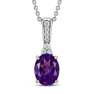 D'Joy AAA Zambian Amethyst and Moissanite 1.75 ctw Violet Majesty Pendant Necklace in Rhodium Over Sterling Silver 20 Inches
