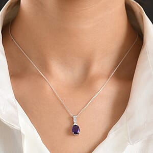 D'Joy AAA Zambian Amethyst and Moissanite 1.75 ctw Violet Majesty Pendant Necklace in Rhodium Over Sterling Silver 20 Inches