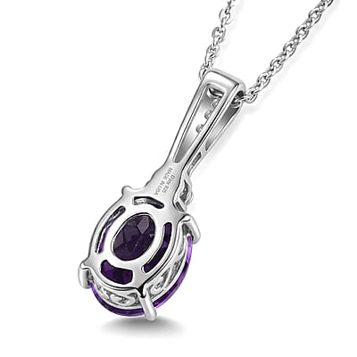 D'Joy AAA Zambian Amethyst and Moissanite 1.75 ctw Violet Majesty Pendant Necklace in Rhodium Over Sterling Silver 20 Inches