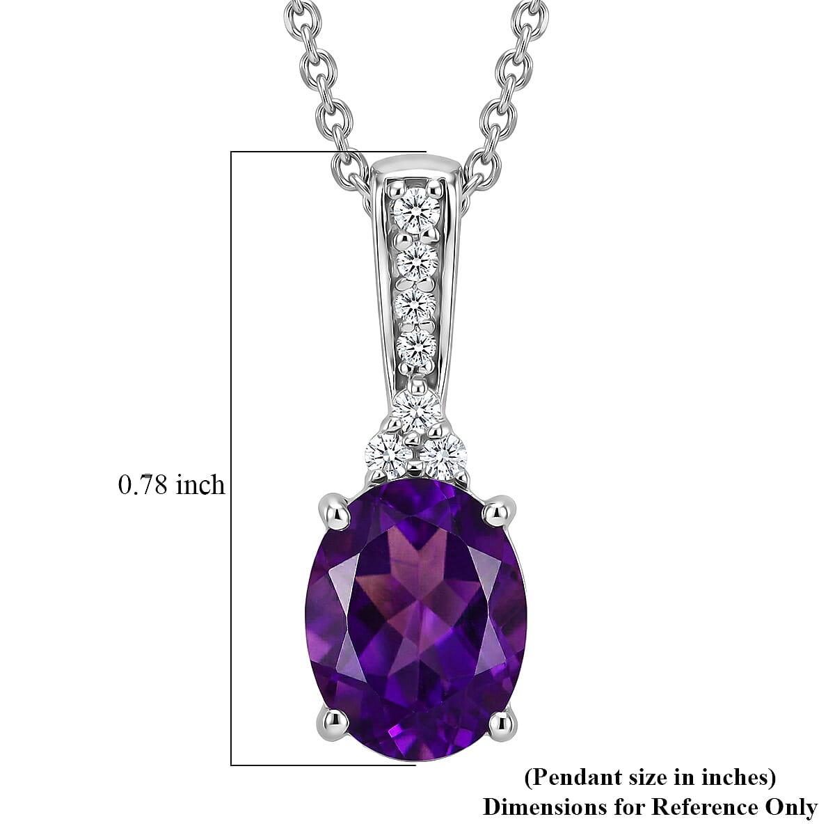 D'Joy AAA Zambian Amethyst and Moissanite 1.75 ctw Violet Majesty Pendant Necklace in Rhodium Over Sterling Silver 20 Inches image number 5