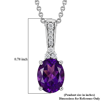 D'Joy AAA Zambian Amethyst and Moissanite 1.75 ctw Violet Majesty Pendant Necklace in Rhodium Over Sterling Silver 20 Inches