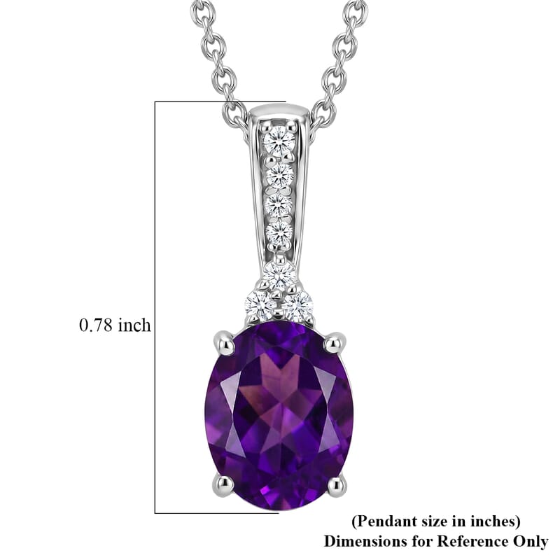 D'Joy AAA Zambian Amethyst and Moissanite 1.75 ctw Violet Majesty Pendant Necklace in Rhodium Over Sterling Silver 20 Inches