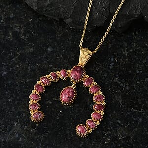 EverTrue Premium Norwegian Thulite 16.10 ctw Squash Blossom Pendant in 18K YG Plated with ION Played YG Stainless Steel Necklace 20 Inches