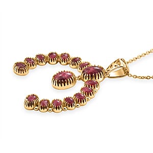 EverTrue Premium Norwegian Thulite 16.10 ctw Squash Blossom Pendant in 18K YG Plated with ION Played YG Stainless Steel Necklace 20 Inches