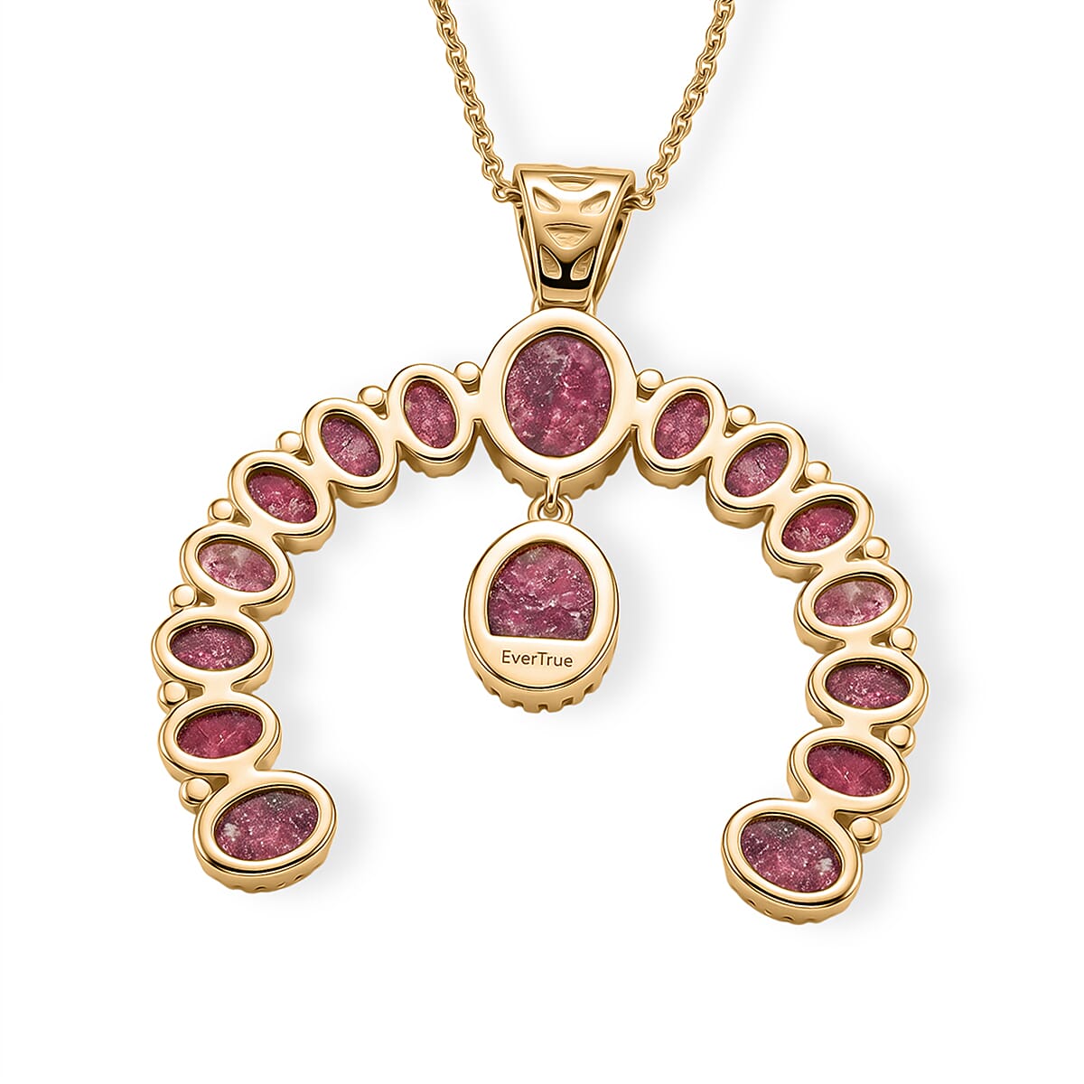 EverTrue Premium Norwegian Thulite 16.10 ctw Squash Blossom Pendant in 18K YG Plated with ION Played YG Stainless Steel Necklace 20 Inches