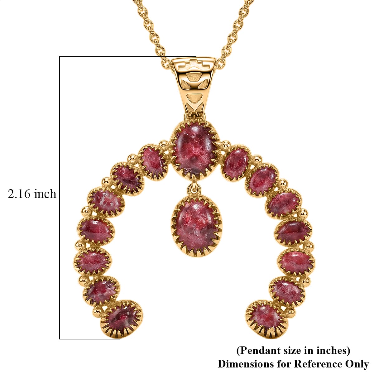 EverTrue Premium Norwegian Thulite 16.10 ctw Squash Blossom Pendant in 18K YG Plated with ION Played YG Stainless Steel Necklace 20 Inches