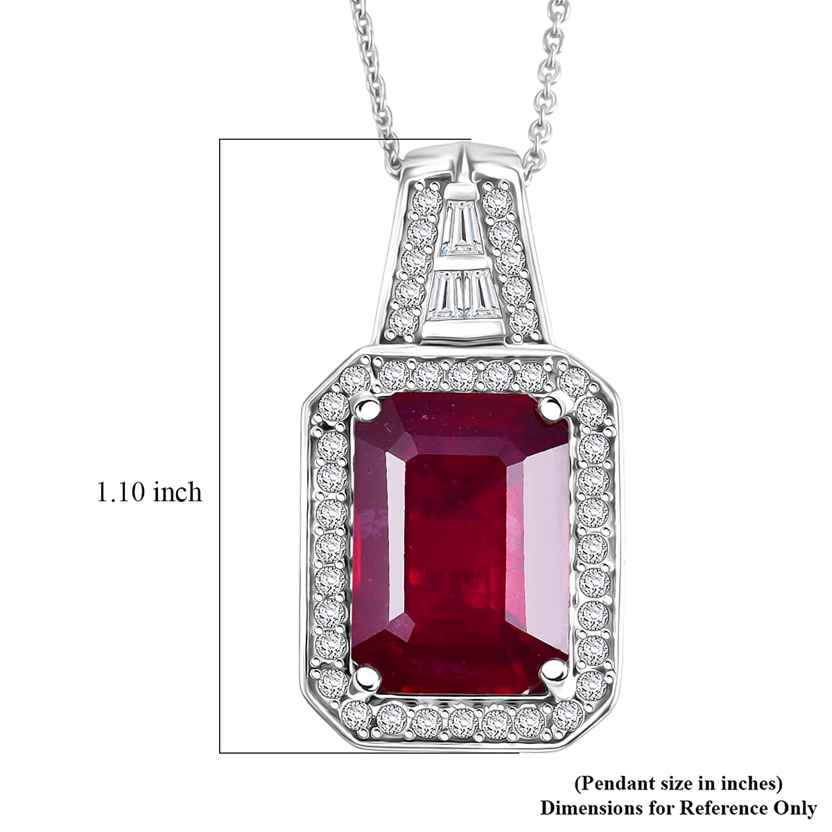 D'Joy Premium Niassa Ruby (FF) and Moissanite 12.50 ctw Royal Frame Pendant Necklace in Rhodium Over Sterling Silver 20 Inches