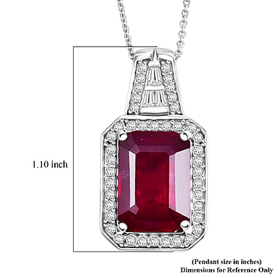 D'Joy Premium Niassa Ruby (FF) and Moissanite 12.50 ctw Royal Frame Pendant Necklace in Rhodium Over Sterling Silver 20 Inches