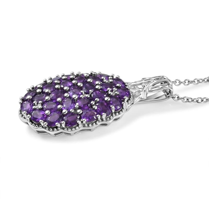 EverTrue African Amethyst and White Zircon 4.65 ctw Mosaic Bloom Pendant in Platinum Bond with Stainless Steel Necklace (20 Inches)