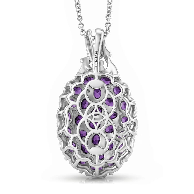 EverTrue African Amethyst and White Zircon 4.65 ctw Mosaic Bloom Pendant in Platinum Bond with Stainless Steel Necklace (20 Inches)
