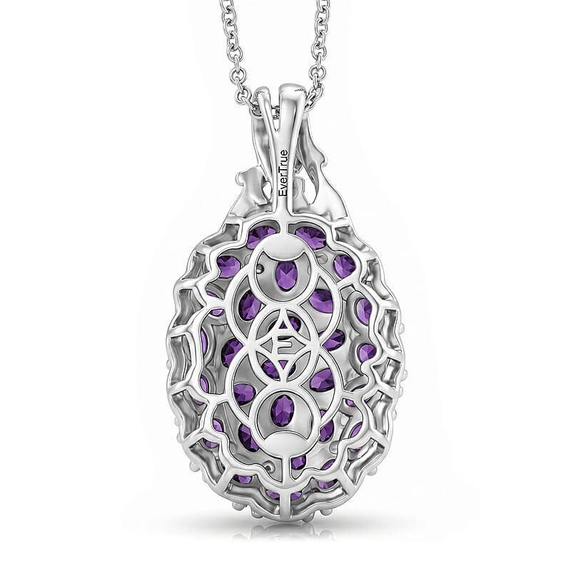 EverTrue African Amethyst and White Zircon 4.65 ctw Mosaic Bloom Pendant in Platinum Bond with Stainless Steel (20 Inches)