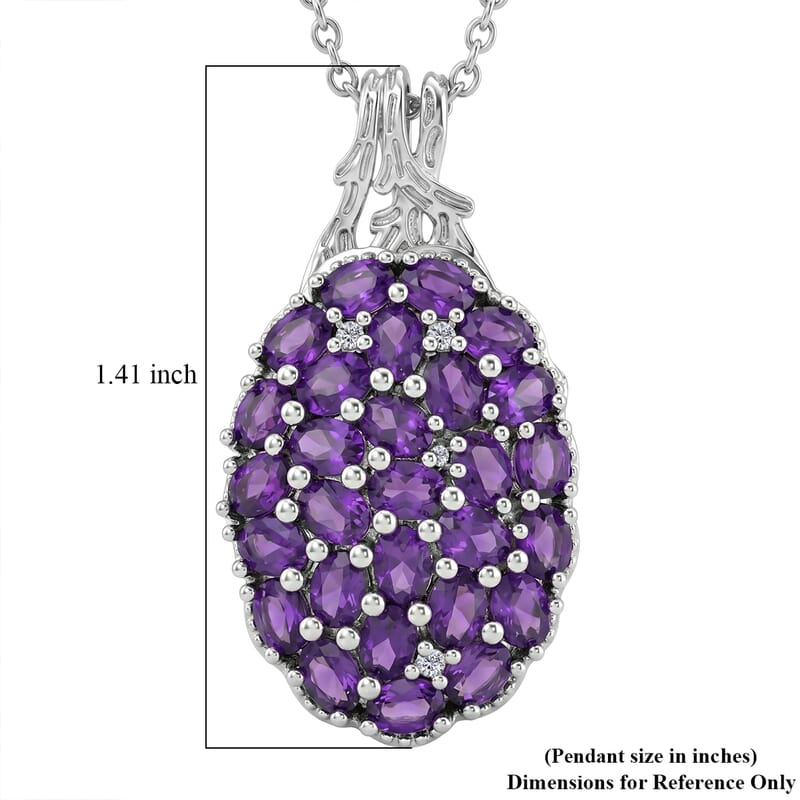 EverTrue African Amethyst and White Zircon 4.65 ctw Mosaic Bloom Pendant in Platinum Bond with Stainless Steel Necklace (20 Inches)