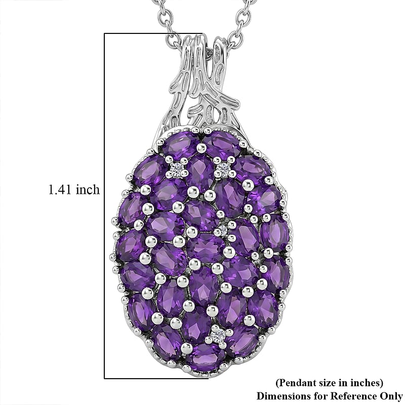 EverTrue African Amethyst and White Zircon 4.65 ctw Mosaic Bloom Pendant in Platinum Bond with Stainless Steel (20 Inches)
