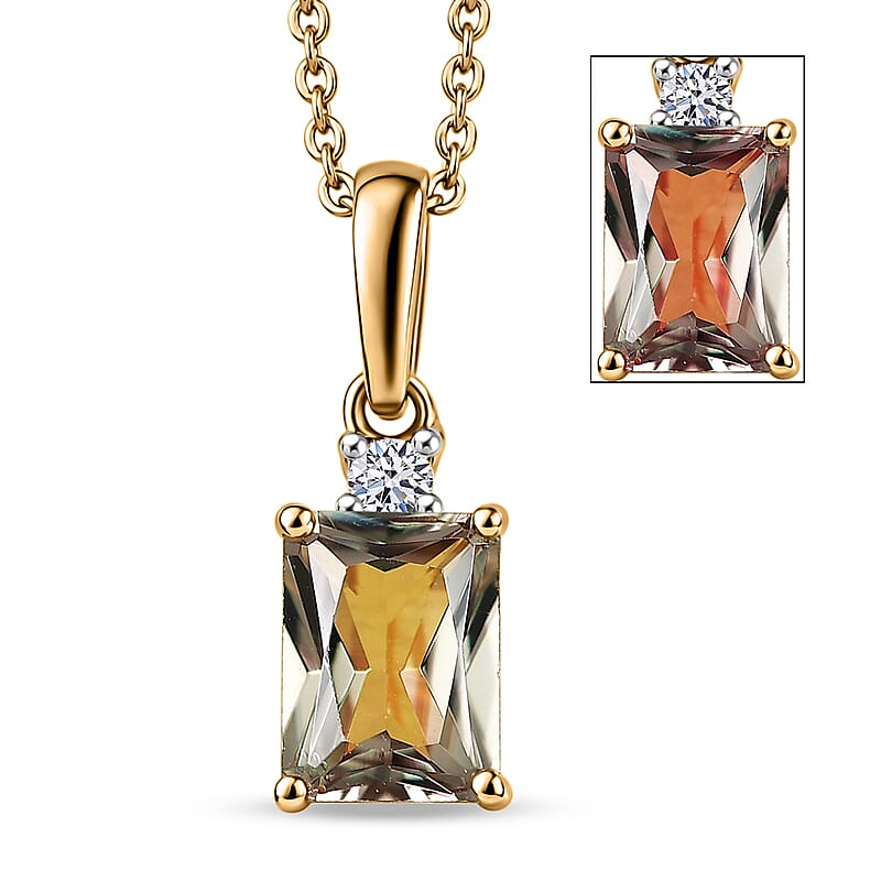 AAA Turkizite and Luxuriant Lab Grown Diamond E-F VS 2.15 ctw Golden Bloom Elegance Pendant Necklace in 18K Vermeil Yellow Gold Over Sterling Silver 20 Inches
