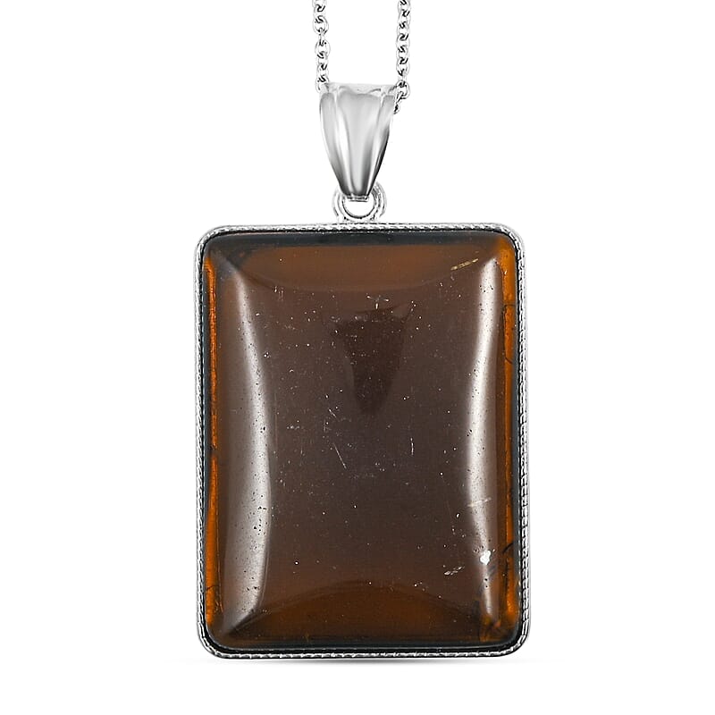 Rectangle Smoky Quartz 115.00 ctw Pendant in Silvertone with Stainless Steel Necklace 20 Inches