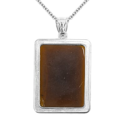Rectangle Smoky Quartz 115.00 ctw Pendant in Silvertone with Stainless Steel Necklace 20 Inches