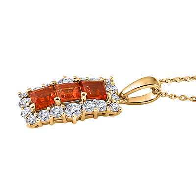 D'Joy Fire Opal and White Zircon 1.80 ctw Pendant Necklace (20 inches) in 14K Yellow Gold Over Sterling Silver