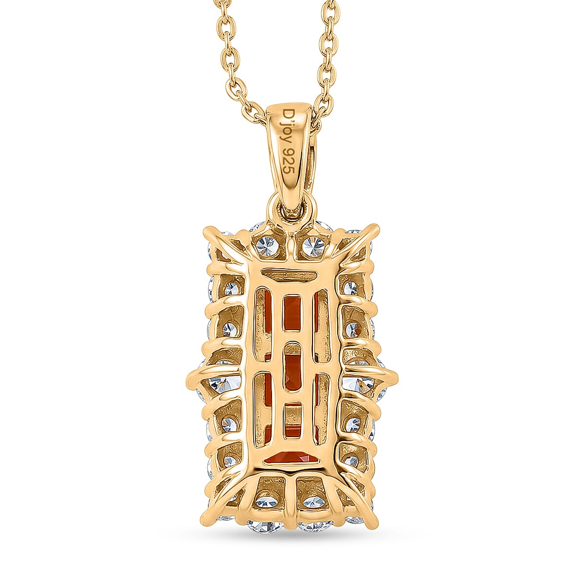 D'Joy Fire Opal and White Zircon 1.80 ctw Pendant Necklace (20 inches) in 14K Yellow Gold Over Sterling Silver