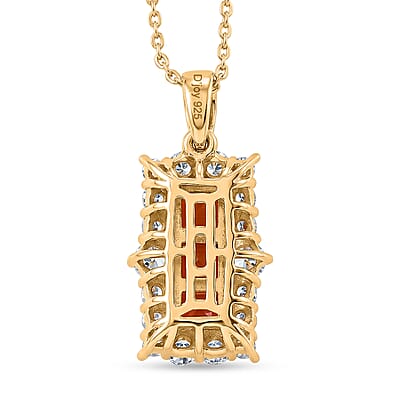 D'Joy Fire Opal and White Zircon 1.80 ctw Pendant Necklace (20 inches) in 14K Yellow Gold Over Sterling Silver