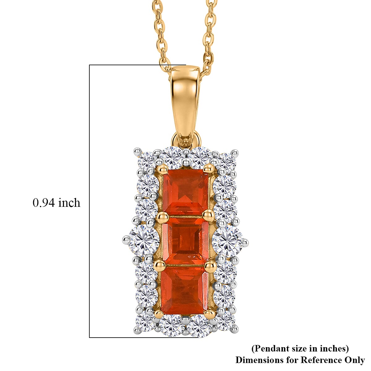 D'Joy Fire Opal and White Zircon 1.80 ctw Pendant Necklace (20 inches) in 14K Yellow Gold Over Sterling Silver
