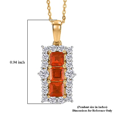 D'Joy Fire Opal and White Zircon 1.80 ctw Pendant Necklace (20 inches) in 14K Yellow Gold Over Sterling Silver