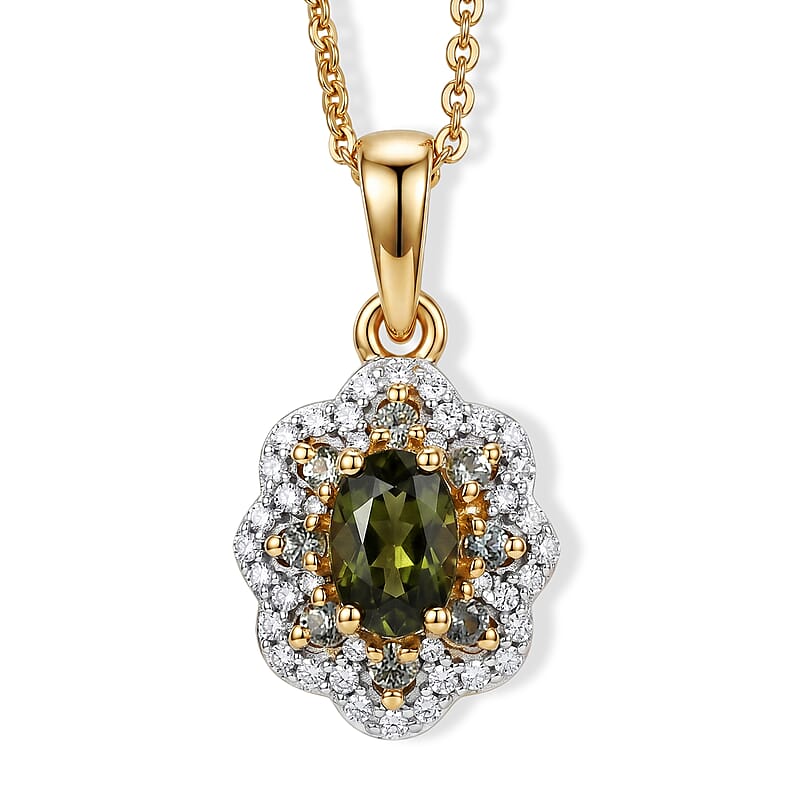 D'Joy Premium Green Sapphire and Moissanite 0.90 ctw Pendant Necklace (20 Inches) in 18K Vermeil Yellow Gold Over Sterling Silver