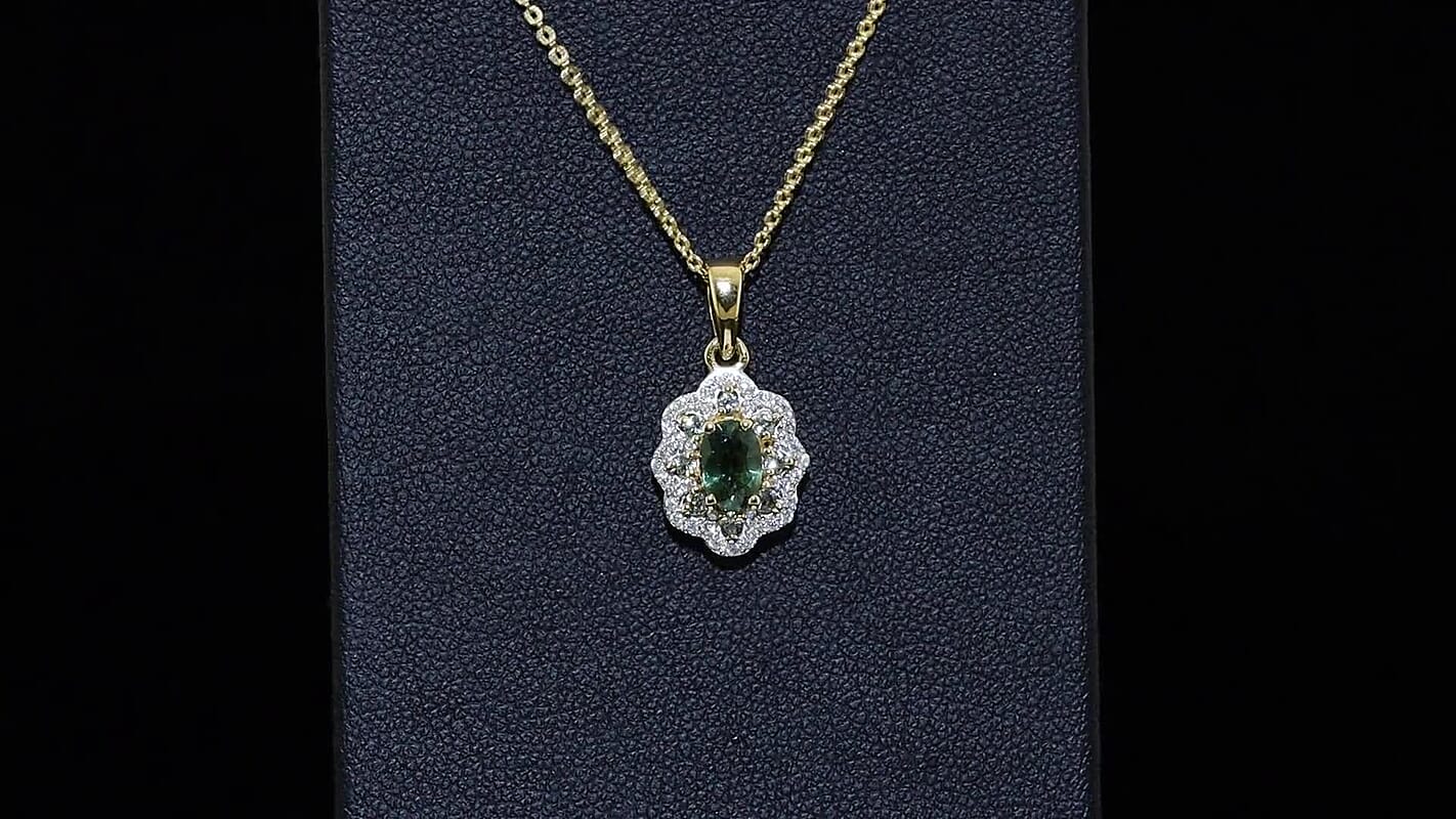 D'Joy Premium Green Sapphire and Moissanite 0.90 ctw Pendant Necklace (20 Inches) in 18K Vermeil Yellow Gold Over Sterling Silver
