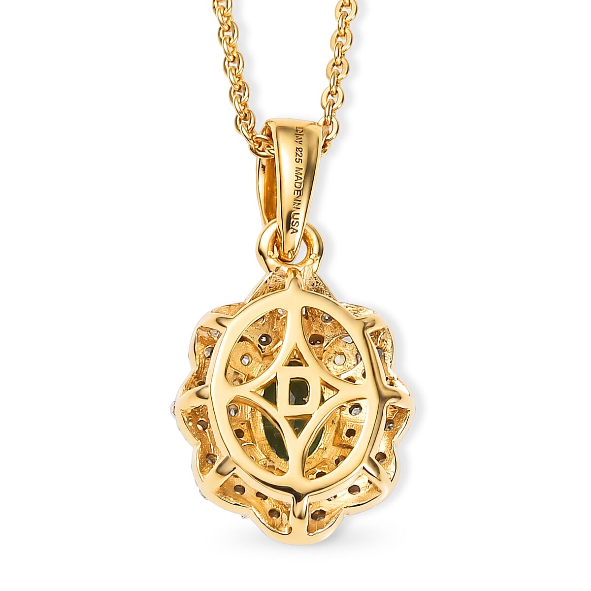 D'Joy Premium Green Sapphire and Moissanite 0.90 ctw Pendant Necklace (20 Inches) in 18K Vermeil Yellow Gold Over Sterling Silver image number 4