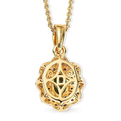D'Joy Premium Green Sapphire and Moissanite 0.90 ctw Pendant Necklace (20 Inches) in 18K Vermeil Yellow Gold Over Sterling Silver