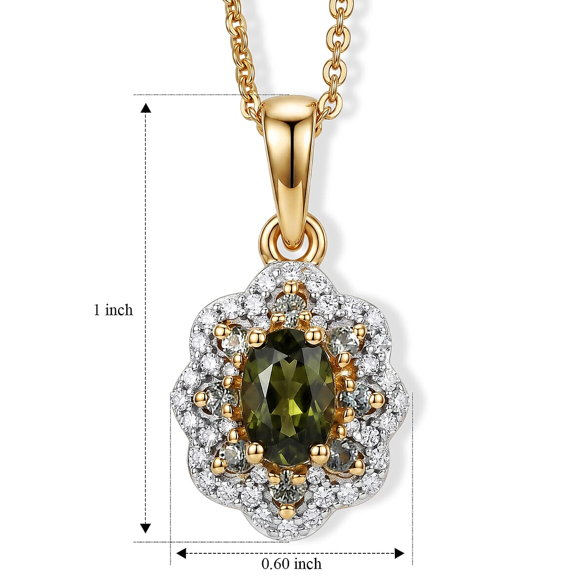 D'Joy Premium Green Sapphire and Moissanite 0.90 ctw Pendant Necklace (20 Inches) in 18K Vermeil Yellow Gold Over Sterling Silver image number 5