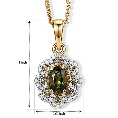 D'Joy Premium Green Sapphire and Moissanite 0.90 ctw Pendant Necklace (20 Inches) in 18K Vermeil Yellow Gold Over Sterling Silver