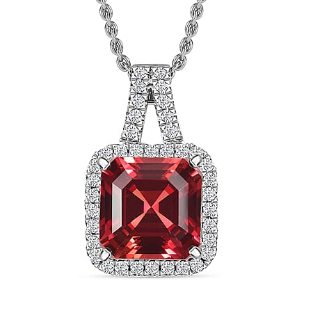 Lab Grown Padparadscha Sapphire / Rhodium Over Sterling Silver - Product card gallery slide 1 (10274792603961)