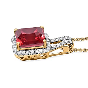 D'Joy Asscher Cut Lab Grown Padparadscha Sapphire and Moissanite 4.50 ctw Pendant Necklace in 18K Vermeil Yellow Gold Over Sterling Silver 20 Inches