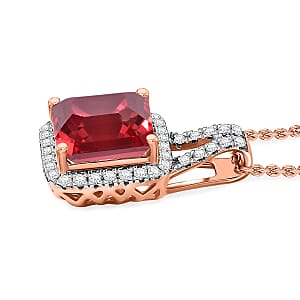 D'Joy Asscher Cut Lab Grown Padparadscha Sapphire and Moissanite 4.50 ctw Pendant Necklace in 18K Vermeil Rose Gold Over Sterling Silver 20 Inches